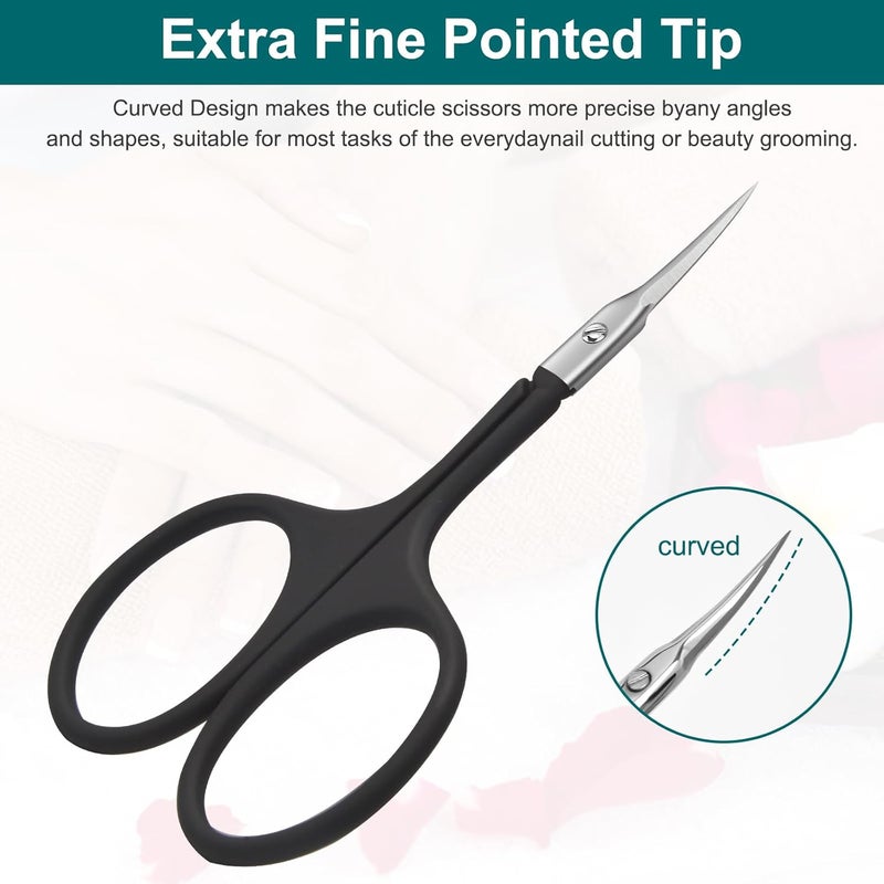 CGBE Manicure Scissors, Extra Fine Eyebrow Scissors for Grooming, Curved Blade Nail Scissors Precise Pointed Tip Grooming Kit for Eyebrow, Eyelash, Trim Nail and Dry Skin, Black - Image 2